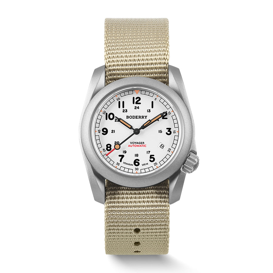 Boderry Watch Co. VOYAGER - 100M Waterproof Titanium Automatic Field Watch | White