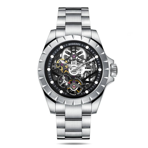 Boderry Watch Co. WINDMILL - Original Skeleton Hi-beat(28,800 bph) with 72 hrs Power-reserve Automatic Watch | Black Dial & Bracelet