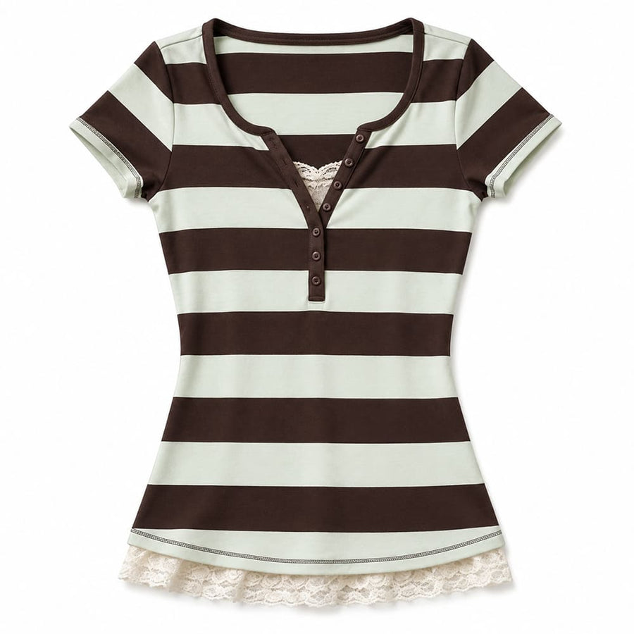 Boogzel Apparel 2000s Brown & Blue Striped Henley Top
