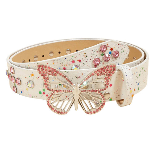 Boogzel Apparel 2000s Butterfly Rhinestone Buckle Belt