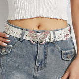 Boogzel Apparel 2000s Butterfly Rhinestone Buckle Belt, view 5