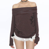 Boogzel Apparel 2000s Cold Shoulder Drama Striped Top, view 3