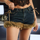 Boogzel Apparel 2000s Fur Trim Denim Shorts, view 2