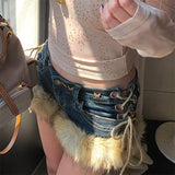 Boogzel Apparel 2000s Fur Trim Denim Shorts, view 4