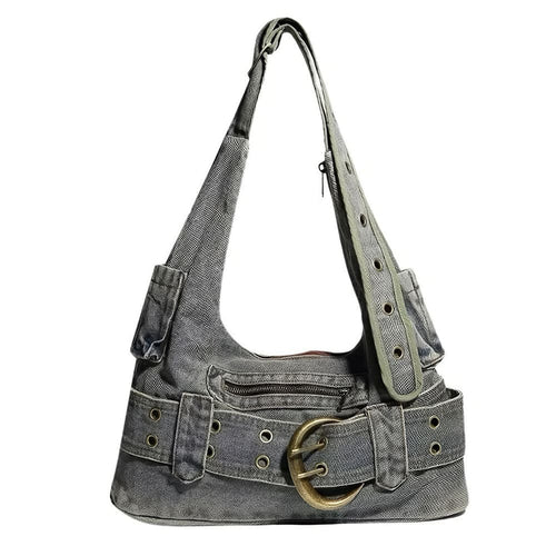 Boogzel Apparel 2000s Icon Denim Buckle Shoulder Bag