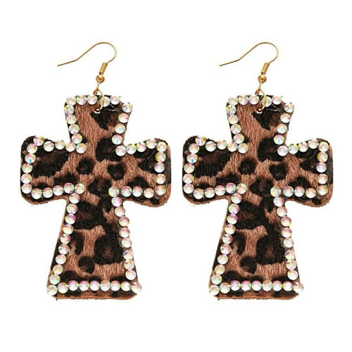 Boogzel Apparel 2000s Leopard Cross Earrings