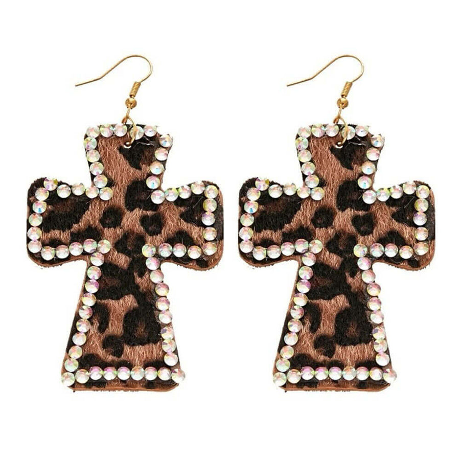 Boogzel Apparel 2000s Leopard Cross Earrings
