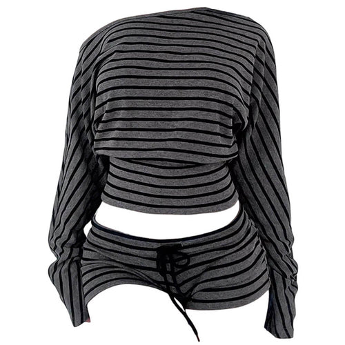 Boogzel Apparel 2000s One-Shoulder Top & Striped Shorts Set