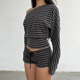 Boogzel Apparel 2000s One-Shoulder Top & Striped Shorts Set, view 3