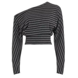 Boogzel Apparel 2000s One-Shoulder Top & Striped Shorts Set, view 5