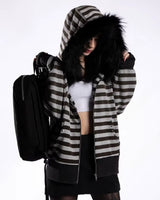 Boogzel Apparel 2000s Striped Faux Fur Zip-Up Hoodie, view 3