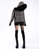 Boogzel Apparel 2000s Striped Faux Fur Zip-Up Hoodie, view 6