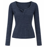 Boogzel Apparel 2000s Striped Henley Long Sleeve Top, view 2