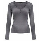 Boogzel Apparel 2000s Striped Henley Long Sleeve Top, view 3