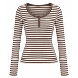 Boogzel Apparel 2000s Striped Henley Long Sleeve Top, view 4
