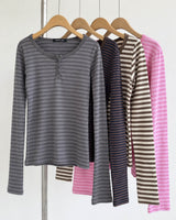 Boogzel Apparel 2000s Striped Henley Long Sleeve Top, view 6