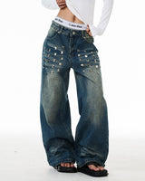 Boogzel Apparel 2000s Studded Wide Leg Jeans, view 6