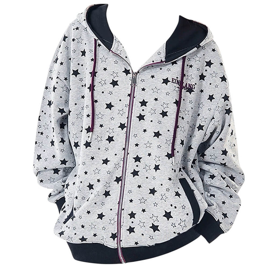 Boogzel Apparel 2010’s Grey Star Print Zip Up Hoodie