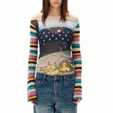 Boogzel Apparel 2010's Aesthetic Stripe Sleeve Mesh Top, view 3