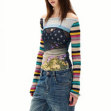 Boogzel Apparel 2010's Aesthetic Stripe Sleeve Mesh Top, view 4