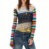 Boogzel Apparel 2010's Aesthetic Stripe Sleeve Mesh Top, view 5