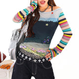 Boogzel Apparel 2010's Aesthetic Stripe Sleeve Mesh Top, view 6
