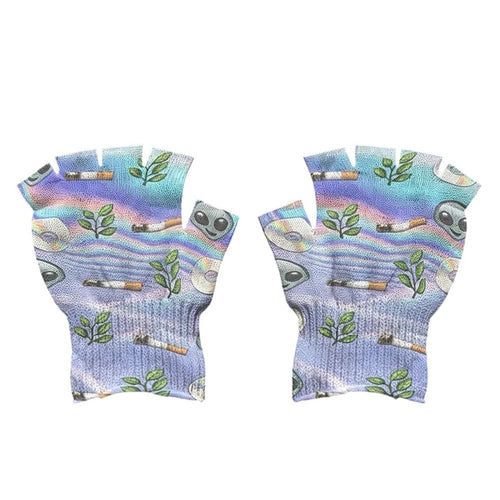 Boogzel Apparel 2010s Alien Print Fingerless Gloves
