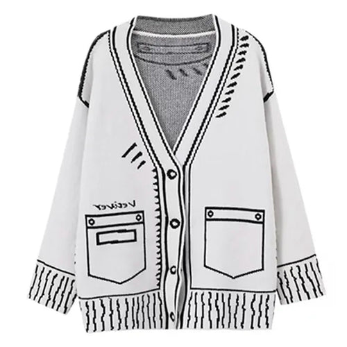 Boogzel Apparel 2D Cartoon Outline Knitted Cardigan