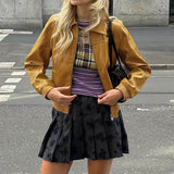 Boogzel Apparel 90s Mustard Leather Jacket, view 2