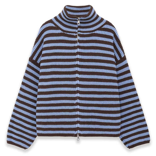 Boogzel Apparel 90s Striped Knit Zip-Up Cardigan