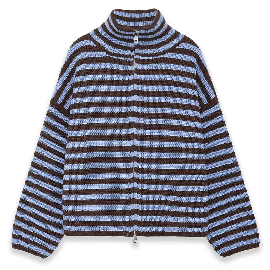 Boogzel Apparel 90s Striped Knit Zip-Up Cardigan