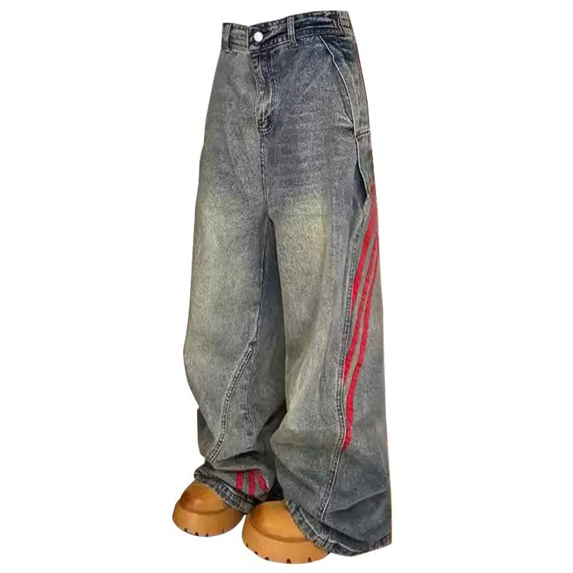 Boogzel Apparel 90s Style Wide Red Stripe Jeans