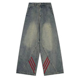 Boogzel Apparel 90s Style Wide Red Stripe Jeans, view 2