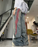 Boogzel Apparel 90s Style Wide Red Stripe Jeans, view 3