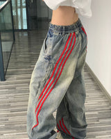 Boogzel Apparel 90s Style Wide Red Stripe Jeans, view 5