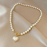 Boogzel Apparel Aesthetic Heart Pearl Necklace, view 3