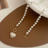Boogzel Apparel Aesthetic Heart Pearl Necklace, view 4