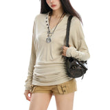 Boogzel Apparel Aesthetic Loose Fit Button V-Neck Top, view 2