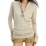 Boogzel Apparel Aesthetic Loose Fit Button V-Neck Top, view 3