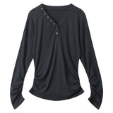 Boogzel Apparel Aesthetic Loose Fit Button V-Neck Top, view 4