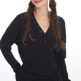 Boogzel Apparel Aesthetic Loose Fit Button V-Neck Top, view 6