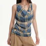 Boogzel Apparel Aesthetic Plaid Draped Tank, view 3
