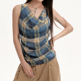 Boogzel Apparel Aesthetic Plaid Draped Tank, view 5