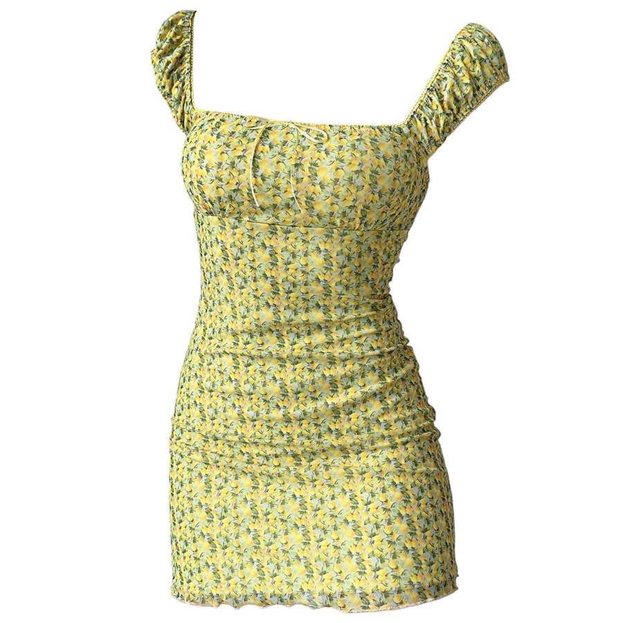 Boogzel Apparel Amalfi Lemon Ruched Mini Dress