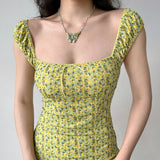 Boogzel Apparel Amalfi Lemon Ruched Mini Dress, view 4