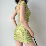 Boogzel Apparel Amalfi Lemon Ruched Mini Dress, view 5