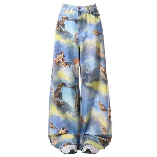 Boogzel Apparel Angel Cat Print Wide-Leg Pants