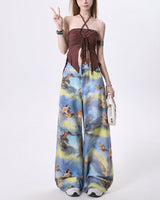 Boogzel Apparel Angel Cat Print Wide-Leg Pants, view 4
