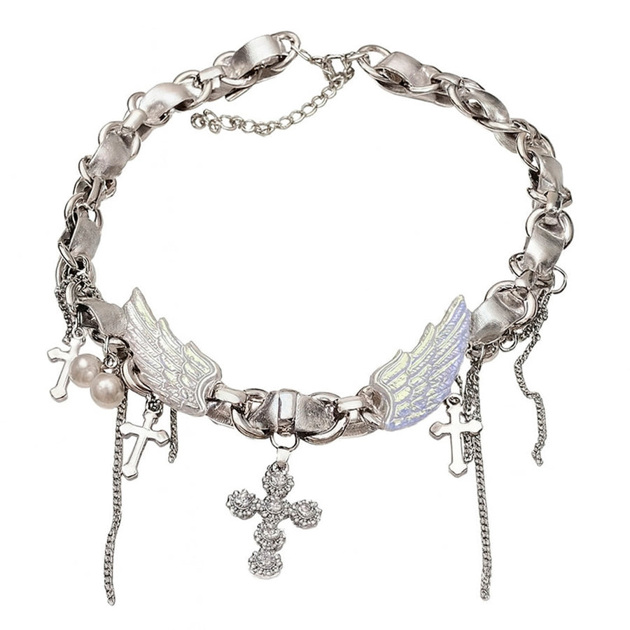 Boogzel Apparel Angel Wings Cross Choker Necklace