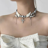 Boogzel Apparel Angel Wings Cross Choker Necklace, view 2